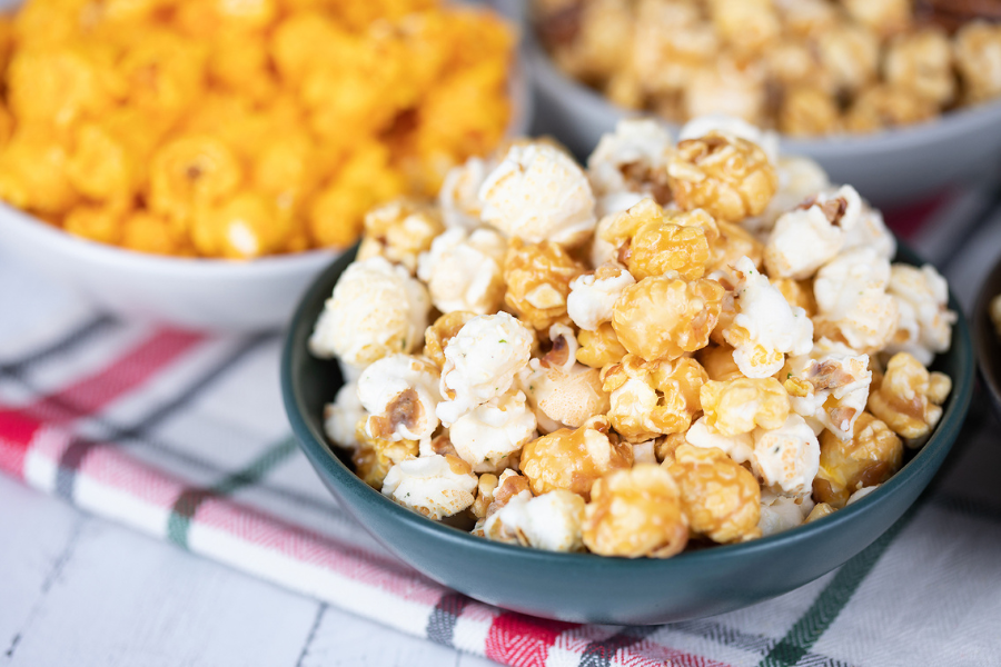 Picture of popcorn in bowls on a table.