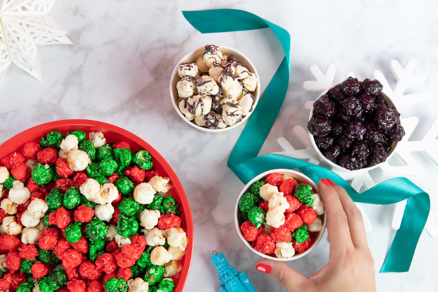 Christmas Mix Popcorn in a bowl