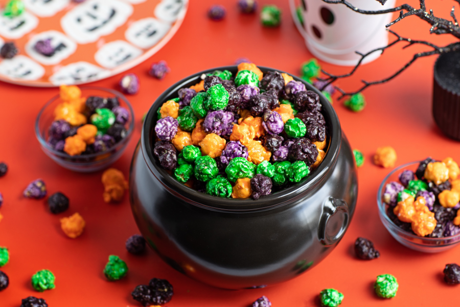 Spookie Fruiti Mix Popcorn in a Cauldron