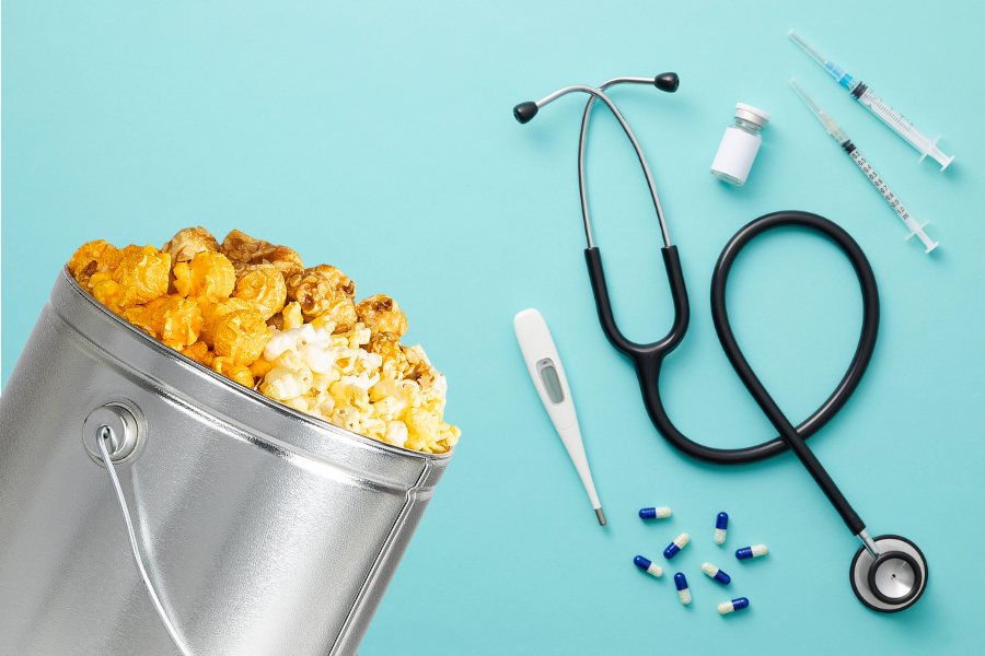 Popcorn tin with stethoscope 