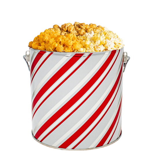 Candy Striped 1 Gallon Holiday Popcorn Tin